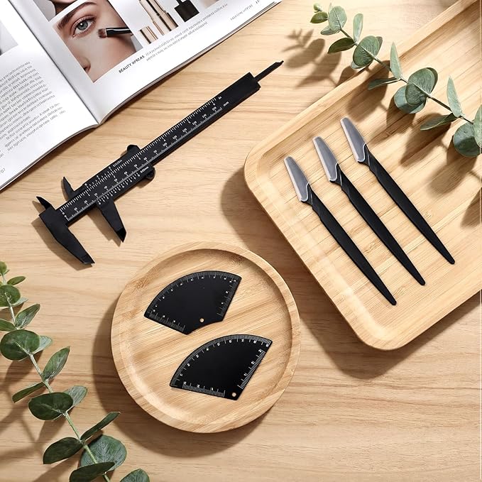 Relaxweex 6 Pieces Eyebrow Mapping Tool 2 Pcs Fast Drawing Eyebrow Design Ruler 1 Double Scale Vernier Caliper with 3 Eye brow Shaver for All Face Types Portable for Home & Salon Use