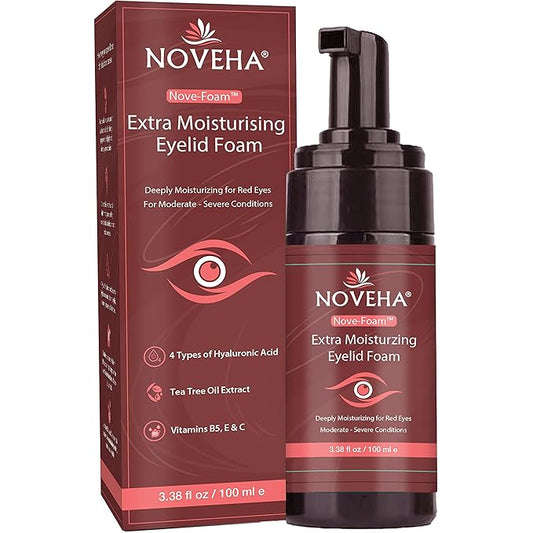 NOVEHA Extra Nove Eyelid Foaming Cleanser | Daily Skincare For Eyelashes & lids, Eye Irritations, Stye Eyes, Skin Dryness, Moisturize with Organic Ingredients, For All Skin Types - 3.38 oz