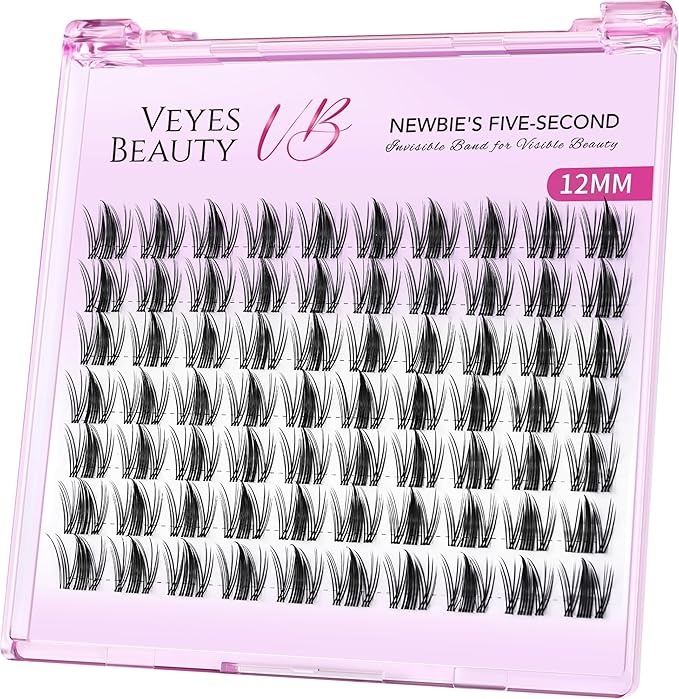 VEYESBEAUTY Lash Clusters Eyelash Extensions Thin & Invisible Band DIY Individual False Eyelashes Newbie's Five-Second Series Wispy Lash Tray for Self-application, Manga Lashes12mm Length