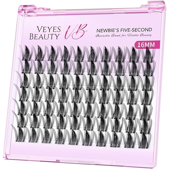 VEYESBEAUTY Lash Clusters Eyelash Extensions Thin & Invisible Band DIY Individual False Eyelashes Newbie's Five-Second Series Wispy Lash Tray for Self-application, Manga Lashes16mm Length