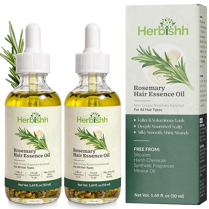 Herbishh Rosemary Hair Essence Oil (50 ml, Pack of 2) With Peppermint & Lavender – Growth Oil for Hair Thickening, Dry Scalp Treatment, Helps Support Regrowth & Reduce Breakage, For Men & Women