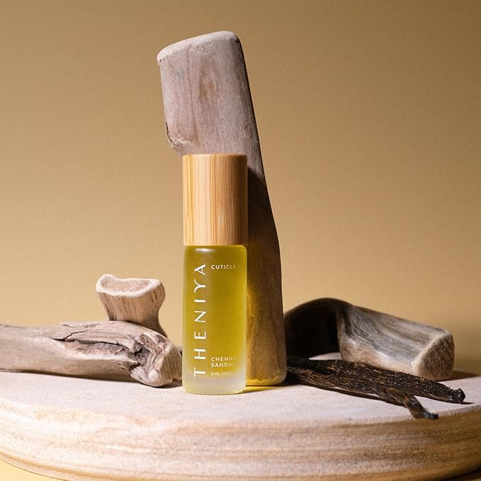 Theniya Cuticle Oil for Nail Strengthening and Growth – Hydrating, Vegan, Organic Formula with Jojoba & Vitamin E | 3 Signature Fragrances | 5mL Roll-On (0.17 Fl Oz, Sandalwood Fragrance)