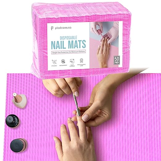 Disposable Nail Mats 50 Pcs - Salon Paper Towel and Table Cover for Nail Tech - 3 Ply Waterproof Manicure Prep Pads - Acrylic Art Supplies and Accessories (Fuchsia Hot Pink)