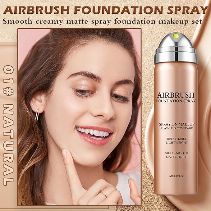 Air Brush Makeup Foundation,Magic Minerals Airbrush Foundation Makeup,Silk Flawless,Buildable Coverage,Moisturizing Formula for Smooth Radiant Skin (01 Natural/Warm Porcelain)