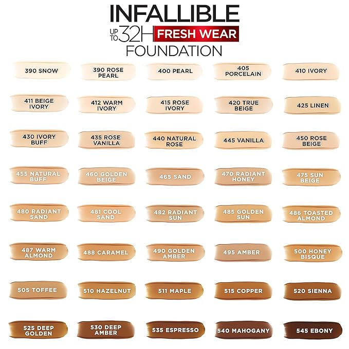 L'Oreal Paris Makeup Infallible Up to 32 Hour Fresh Wear Lightweight Foundation, 430 Ivory Buff, 1 Fl Oz, Packaging May Vary
