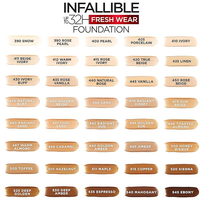 L'Oreal Paris Makeup Infallible Up to 32 Hour Fresh Wear Lightweight Foundation, 482 Radiant Sun, 1 Fl Oz, Packaging May Vary