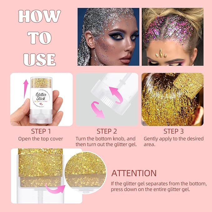 Body Glitter Stick, Holographic Sparkling Sequins Neon Outfit Rave Festival Party Christmas Accessories Face and Body Glitter Gel Makeup (Red & Green & White)