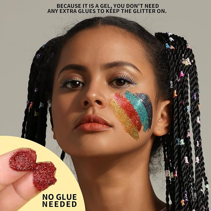 Teenitor Face Glitter Body Glitter Makeup Festival Glitter Gel, 12 Colors Face and Body Glitter Gel, Hair Glitter, Glitter for Face and Hair