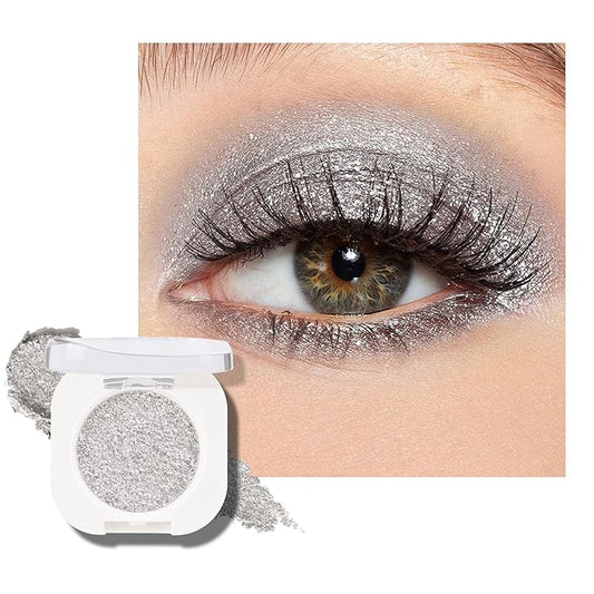 KYDA Single Glitter Eyeshadow, Metallic Silver Eyeshadow, Ultra-fine Lightweight Powder, Sparkling Blendable Formula, Daily Glossy Eyes Makeup, Cold Brew