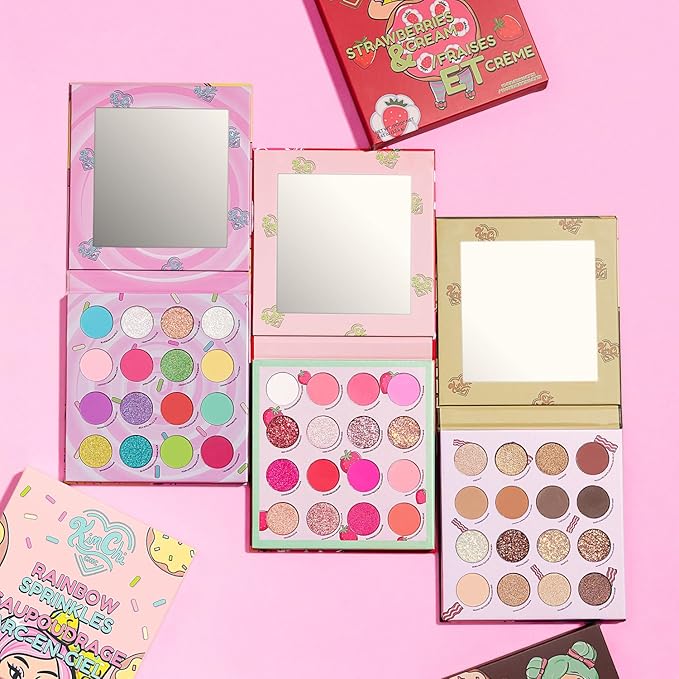 Kimchi Chic Donut Collection Eyeshadow Palette - 16 Matte, Pigment, & Glitter Shadows, Versatile for Day to Night Looks, Cruelty Free, Strawberries & Cream