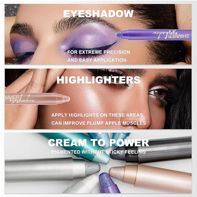 Rose Gold Eyeshadow Stick, Blendable Creamy Eye Brightener Stick, Waterproof Eyeshadow Pencil Long Lasting Crayon, Smooth Shimmer Eye Shadow Highlighter Eye Liner Makeup.#6 rose rold shimmer
