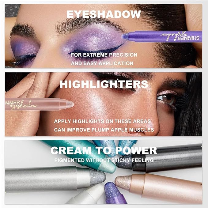 Dark Gray Shimmer Eyeshadow Stick,Blendable Creamy Eye Brightener Stick, Waterproof Eyeshadow Pencil Long Long Lasting Crayon, Smooth Shimmer Eye Shadow Highlighter Eye Liner Makeup.#1