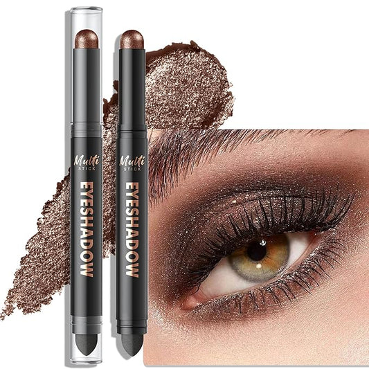 Dual-Ended Eyeshadow Stick - Long-Lasting Cream Eye Shadow Stick Crease-Proof Shimmer Eyeshadow Pencil, Easily Blendable Multi-Use Smoky Eye Highlighter Makeup with Built-in Smudger, 15 Cocoa