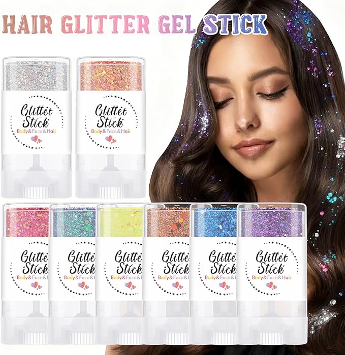 Gold Body Glitter Stick, Sparkling Holographic Sequins Neon Outfit Party Rave Accessories Hair and Body Glitter Gel Makeup.