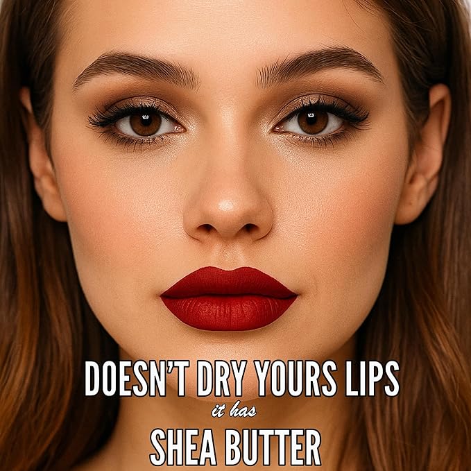 Mynena Matte Liquid Lipstick Deep Red | Long-Lasting Comfort | Smudge-Proof Transfer-Resistant | Full Coverage Non-Drying | Vegan & Cruelty-Free | All-Day Wear Lip Color | Elle
