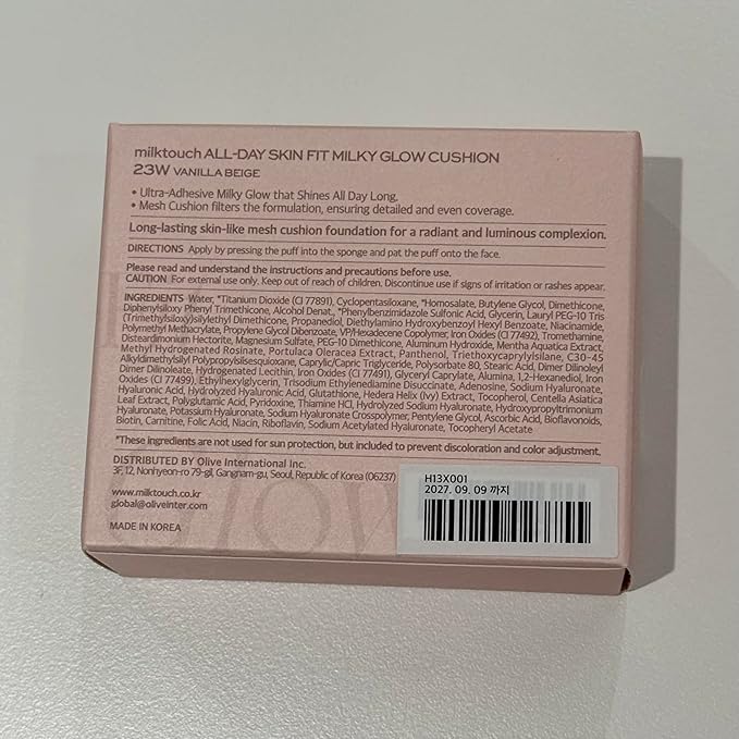 milktouch Cushion Foundation, 24H Flawless Skin, Radiant Shine, No Oxidation, Long-Lasting, Non-Creasing, 60% Hydrating Skincare Infused Korean, Stocking Stuffers, Christmas Gifts (23W Vanilla Beige)