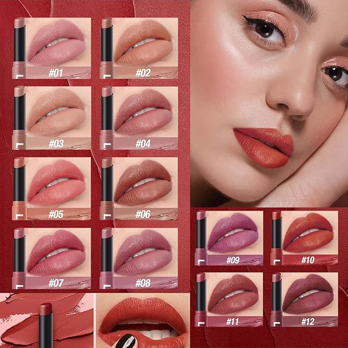 Matte Lipstick For Women Girls 24Hr Wear Waterproof Long Lasting Hypoallergenic Lipsticks - Lightweight Non-Drying, Fade-Resistant Formula 12 Trendy Colors for Daily Use Vegan & Cruelty-Free 06