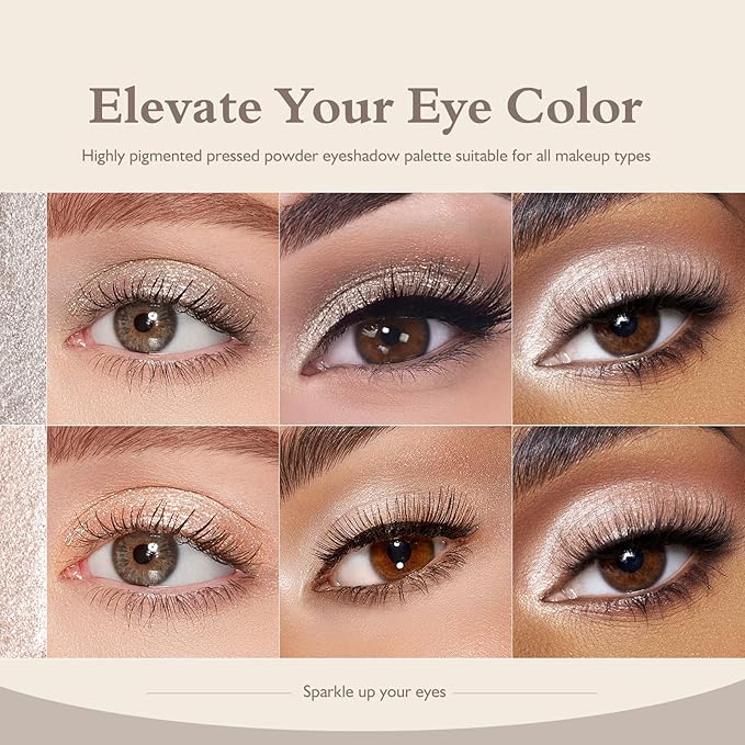 Shimmer Glitter Eyeshadow Palette 2 PCS, Pear White Silver Eye Shadow Palettes Sparkle Neutral Eyeshadow for Women, Smooth Powder Lightweight Blendable Compact Daily Eyes Makeup, Set B