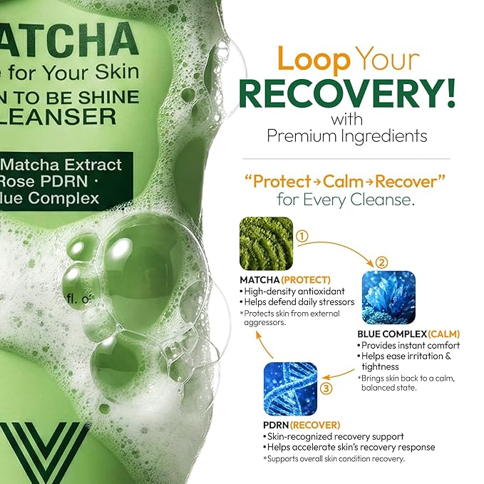 Matcha Gentle Cleanser Pore Refining, Rose PDRN Foam Wash for Redness Relief, Acne-Prone Skin Daily Cleanser, Green Tea Low-pH Soothing Face Wash, Sensitive Skin Friendly, Korean Skin Care