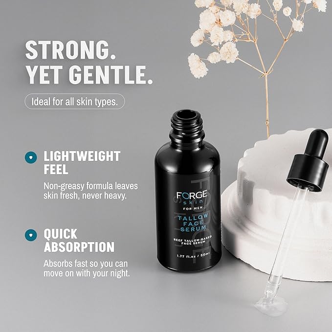 FORGE SKIN® Night Beef Tallow Serum for Men [TALLOW-BASED] - Facial Essence for Face Wrinkles with Essential Oils - Natural Green Tea Skincare for Radiance and Skin Hydration (1.7 OZ)