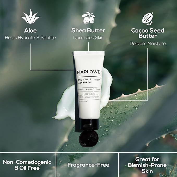 MARLOWE. Mens Skin Care Set, No. 204 Daily Essential Face Kit, No. 121 Facial Cleanser, No. 123 Facial Moisturizer, No. 127 Eye Cream, No. 128 Daily Face Lotion with SPF 50, Great Gift for Men