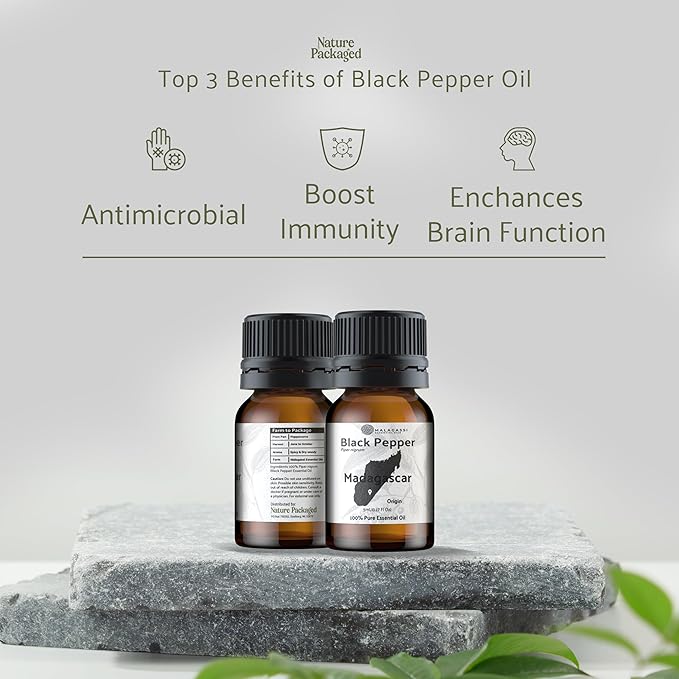 Black Pepper Essential Oil - Direct from Madagascar Farms - Steam Distilled - Aceite Pimienta Negra for Aromatherapy, Massage, Diffuser, DIY Candle and Soap Making - 8oz