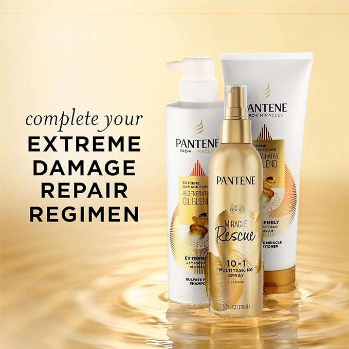 Pantene Miracle Rescue 10in1 Multitasking Spray - Heat Protection, Detangles, Repairs Damaged, Dry Hair, Improves Shine, Leave-In Conditioning Treatment with Keratin and Pro-Vitamin B5, 5.7 oz