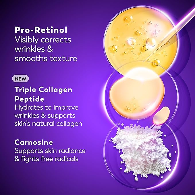 Olay Retinol Night Cream for Women, Anti-Aging Face Moisturizer, Fragrance-Free, Gift for Women, Non Greasy - Anti-Wrinkle, Hydrating Skin Care - Triple Collagen Cream, Peptide, Niacinamide, 1.7oz