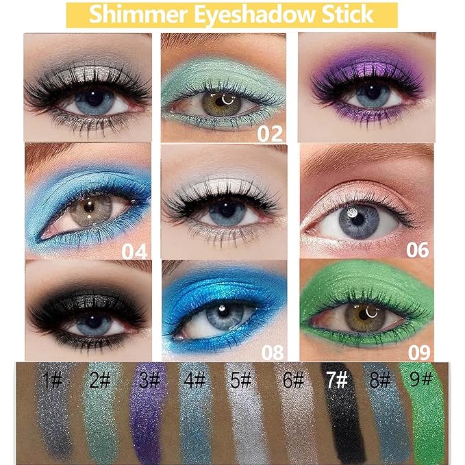 Green Eyeshadow Stick, Blendable Creamy Eye Brightener Stick, Waterproof Eyeshadow Pencil Long Lasting Crayon, Smooth Shimmer Eye Shadow Highlighter Eye Liner Makeup.#2 green shimmer