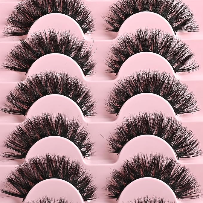 FARRED Lashes Cat Eye False Eyelashes Fluffy Wispy Lash Strips Natural Voume Fake Eyelash Mink Eye Lashes Natural Looking 7 Pairs Full Short Strip Pestañas Set Small Cateye Easy Lashes for Beginners