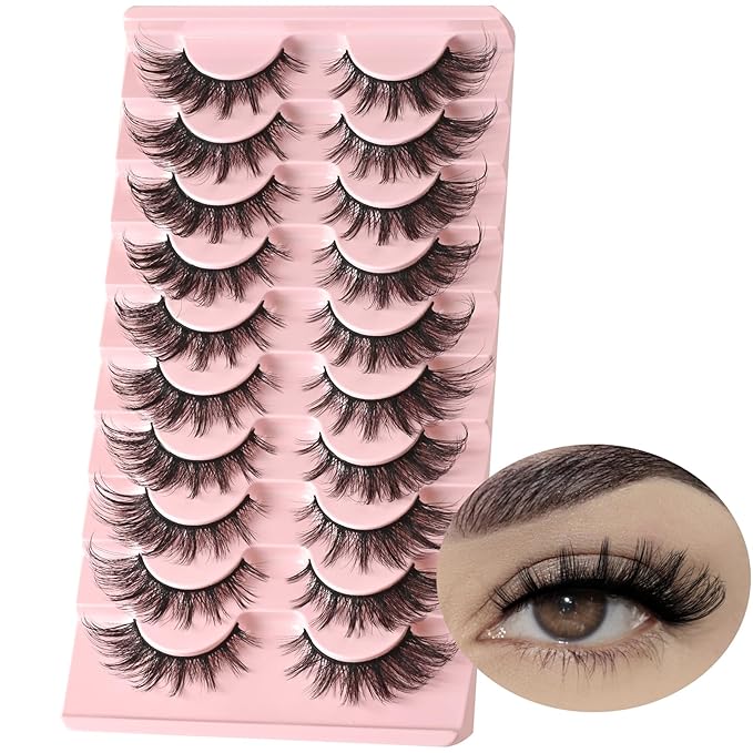 FARRED Cat Eye Lashes Natural Fox Eyelashes 10 Pairs D Curl Wispy False Lash Strips Volume Cateye Fake Eyelash Russian Strip Lashes Natural Look Full Pestañas Sets for MUA and Beginners Makeup