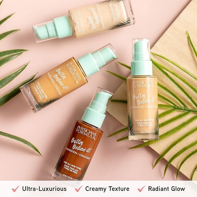 Physicians Formula Butter Believe It! Foundation + Concealer Medium-to-Tan | Dermatologist Tested, Clinicially Tested