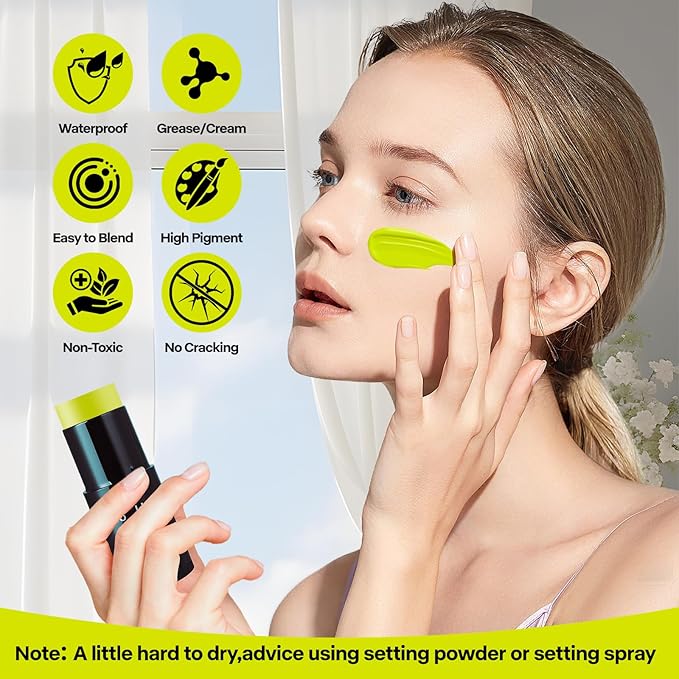 Go Ho Cream-Blendable Ogre Green Face Paint Stick (1.06 oz),Full-coverage Ogre Green Body Paint Stick for Adults Children Halloween Cosplay SFX Makeup,Waterproof