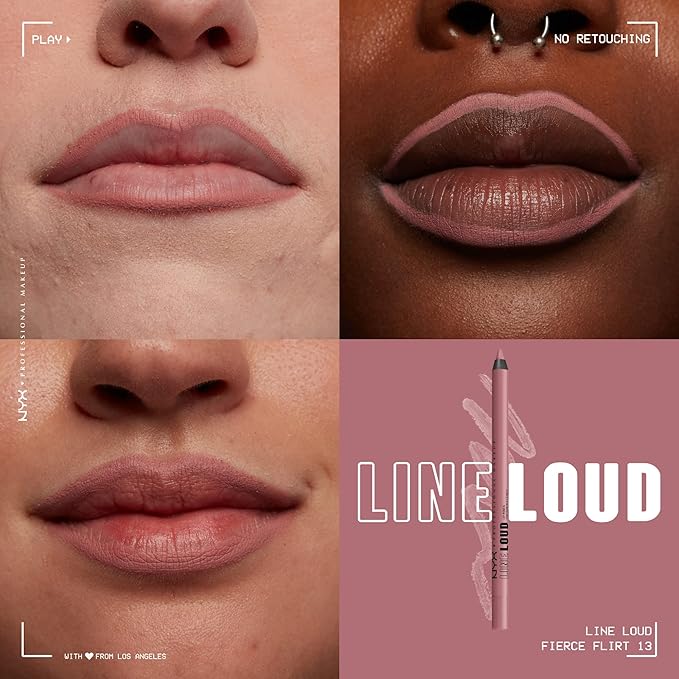 NYX Professional Makeup Line Loud Lip Liner, Longwear and Pigmented Lip Pencil with Jojoba Oil & Vitamin E - Fierce Flirt (Light Mauve Pink)