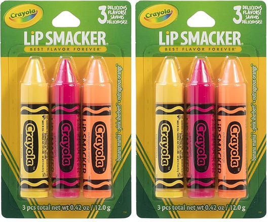 Lip Smacker Crayola Crayon Flavored Lip Balm - Moisturizing, Soothing Trio Banana Mania, Pink Sherbert, & Outrageous Orange (Pack of 2)