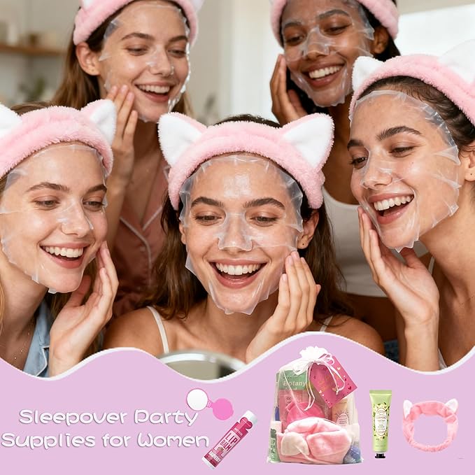 100PCS Spa Party Supplies, Party Favors,Facial Masks,Under Eye Patches,Hand Cream, Lip mask,Foot Masks,Hair Band and Organza Bags,Skin Care Set,Holiday Birthday Home Spa Day Kit