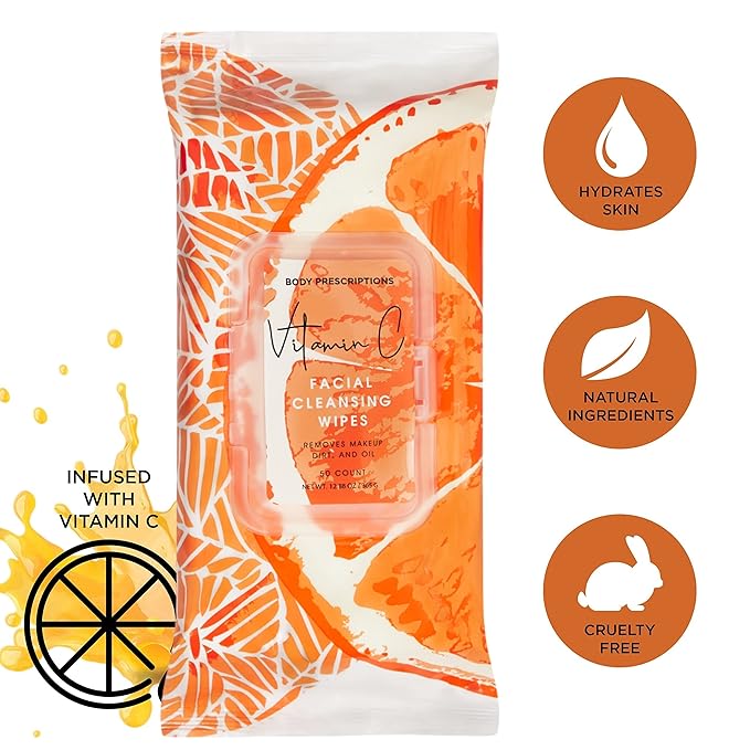 Body Prescription Makeup Cleansing Wipes - Gentle and Effective Face Wipes, 1 Count (Pack of 1), Vitamin C