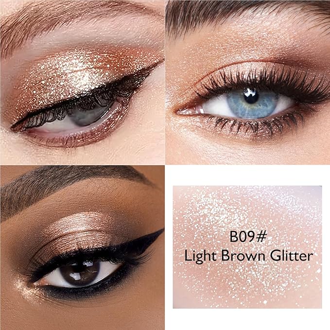 Light Brown Glitter Eyeshadow Palette, Single Shimmer Eye Shadow Palette Makeup Compact Pressed Powder Lightweight Blendable Highly Pigmented Sparkle Eye Highlighter for Women Travel-Friendly