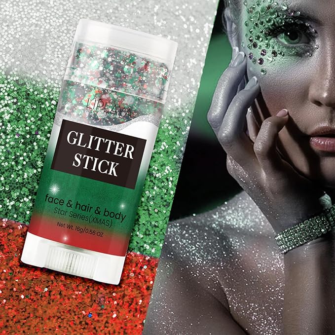 Body Glitter Stick, Face Glitter Body Gel Sequins, Mermaid Glitter Stick Shine Hair Eyeshadow Face Body Glitter Concerts Music Festivals Christmas Halloween Party Looks Sparkle Shimmer Makeup (Green)