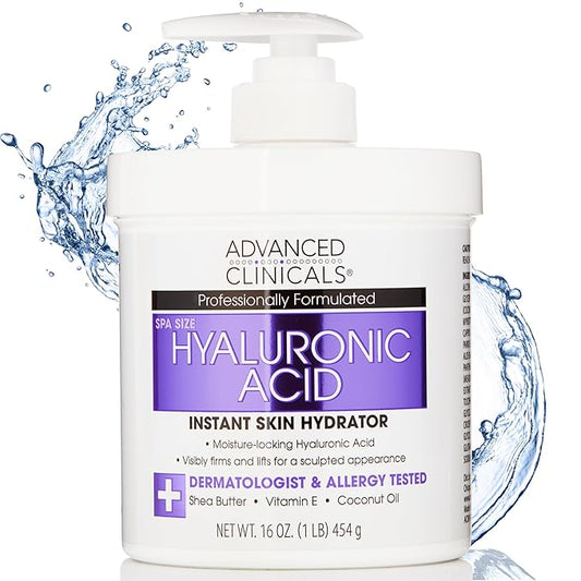 Advanced Clinicals Hyaluronic Acid Moisturizer Body Cream W/Vitamin E | Hydrating Cream & Body Lotion For Women & Men To Help Improve Look of Wrinkles, Dry Skin, Crepey Looking Skin, 16 Ounce