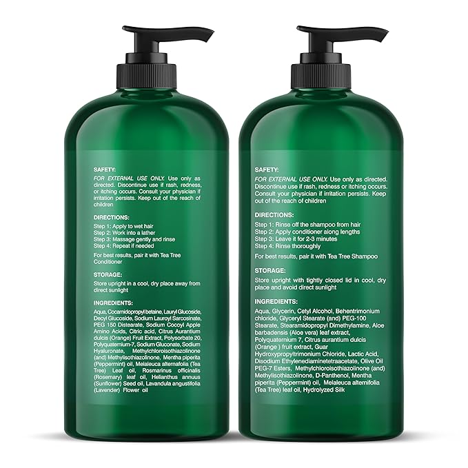 Botanic Hearth Tea Tree Shampoo and Conditioner Set | with 100% Pure Tea Tree Oil, for Itchy and Dry Scalp, Sulfate/Paraben Free | for Men and Women | 16 Fl Oz Each