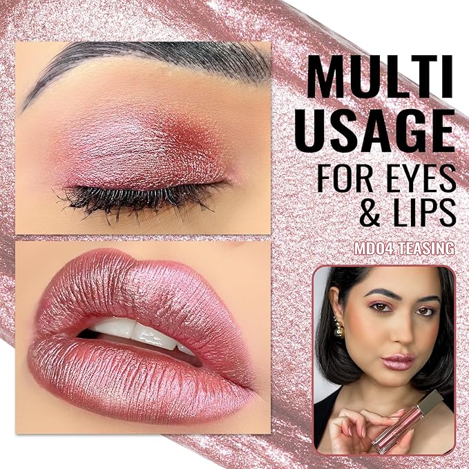 Oulac Metallic Liquid Lipstick - Mauve Pink Lip Gloss for Women, Shimmer Lip Makeup, Long Lasting Waterproof, High Impact Lip Color, Oil-Based Formula, Transfer Proof, Vegan MD04