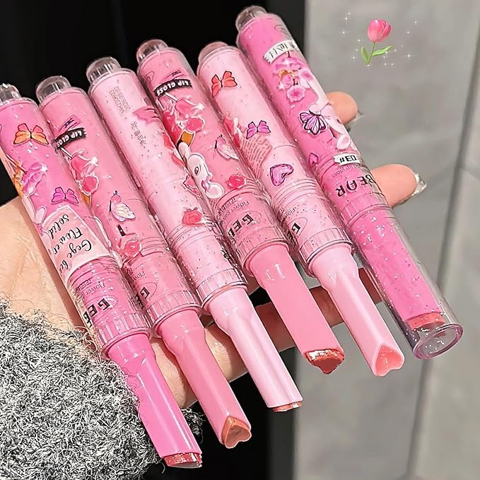 LuckNest 3 Colors Jelly Lipstick Gift Set, Tinted Heart Shape Lip Stain Lip Gloss, Mirror Hydrating Jelly Love Lipstick, Moisturizing Tinted Lip Balm, Vivid Color Glossy Lip Makeup for Girls (A)