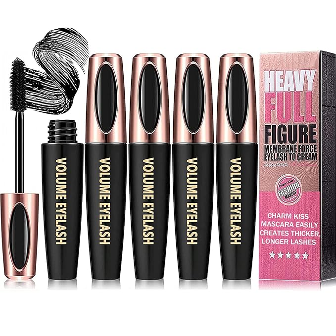 4 Pack 4D Silk Fiber Lash Mascara, Waterproof Smudge-proof Thickening Black Mascara for Natural Lengthening, Long Lasting & No Clumping