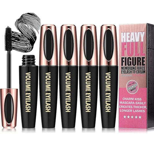 4 Pack 4D Silk Fiber Lash Mascara, Waterproof Smudge-proof Thickening Black Mascara for Natural Lengthening, Long Lasting & No Clumping