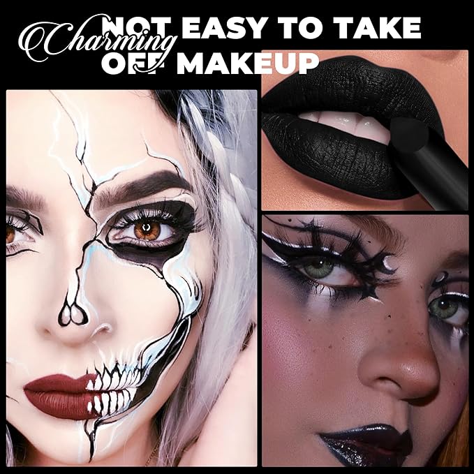 Halloween White Lipstick Matte Body Painting Stick for Women Waterproof Lipsticks Dark Long Lasting Lip Stick Gothic Zombie Vampire Cosplay Cruelty Free Lipstick, DU-White