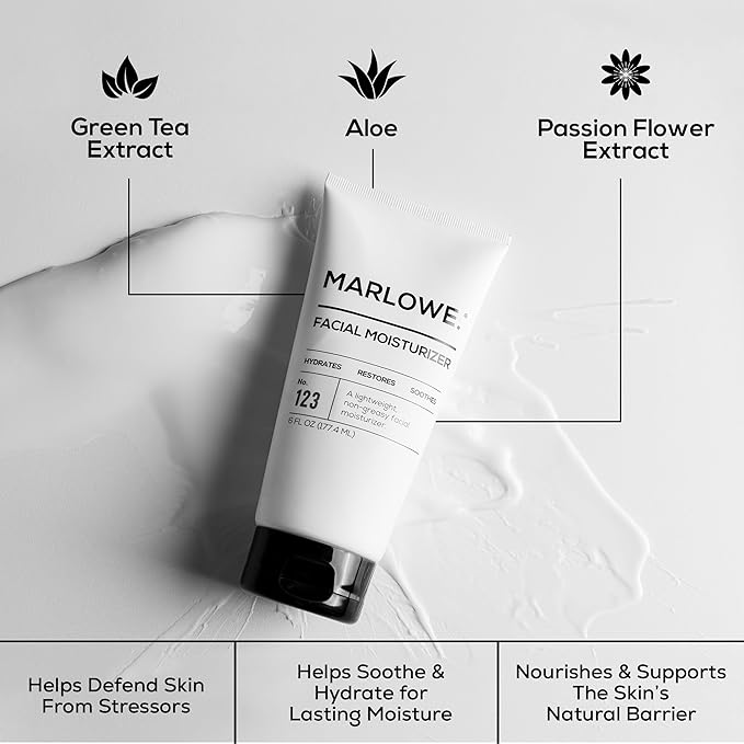 MARLOWE. Mens Skin Care Set, No. 204 Daily Essential Face Kit, No. 121 Facial Cleanser, No. 123 Facial Moisturizer, No. 127 Eye Cream, No. 128 Daily Face Lotion with SPF 50, Great Gift for Men