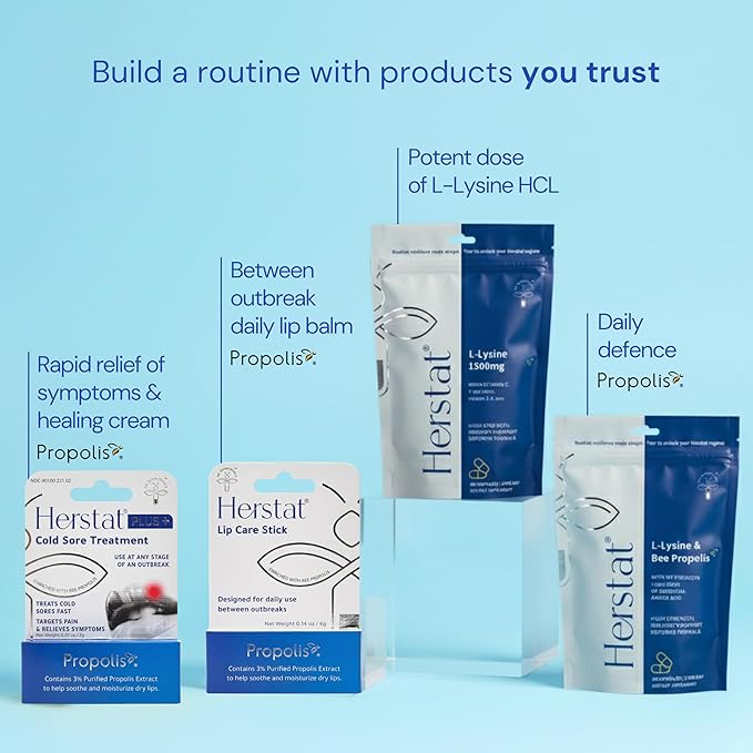 Herstat+ Cold Sore Treatment 2g with 3% Propolis - Fast Acting Cold Sore & Fever Blister Treatment for Lips, Effective Lip Treatment