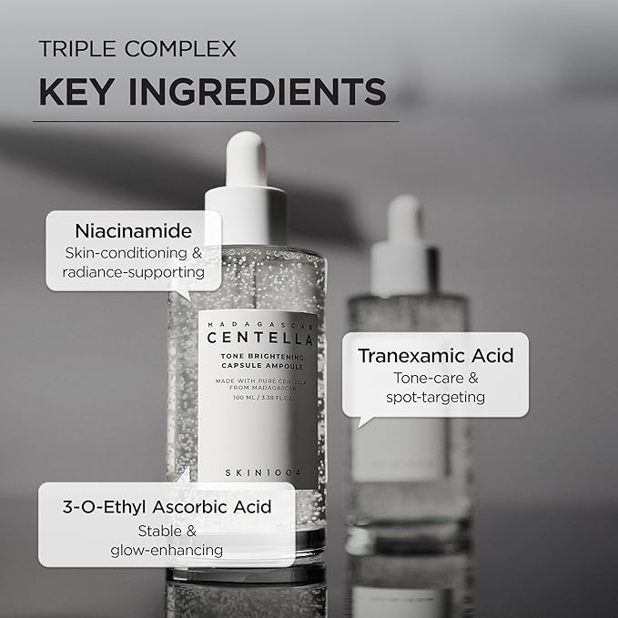 SKIN1004 Tone Glowing Capsule Ampoule 3.38fl.oz,100ml, Niacinamide & Tranexamic Acid Serum, Korean Face Ampoule with Madagascar Centella, Radiant and Healthy Looking Skin Tone, Korean Skin Care