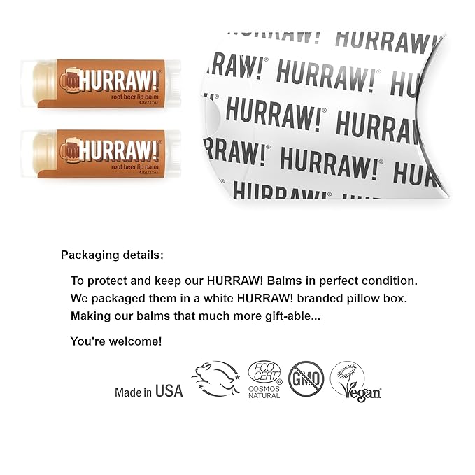 Hurraw! Root Beer Lip Balm, 2 Pack: Organic, Certified Vegan, Cruelty and Gluten Free. Non-GMO, 100% Natural Ingredients. Bee, Shea, Soy and Palm Free. Made in USA